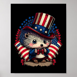 Of July Patriotic Hedgehog Us Flag  Poster