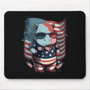 Of July Patriotic Hippo Us Flag  Mouse Mat