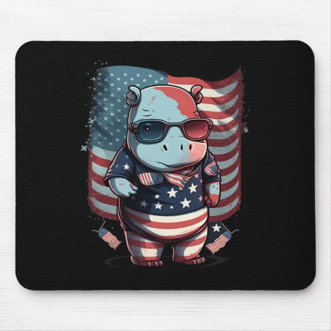 Of July Patriotic Hippo Us Flag  Mouse Mat (Front)