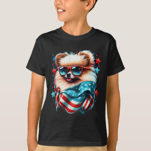 Of July Patriotic Pomeranian Dog Us Flag T-Shirt