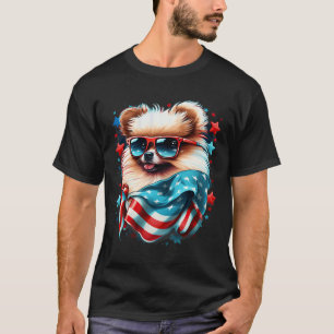 Of July Patriotic Pomeranian Dog Us Flag T-Shirt
