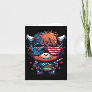 Of July Patriotic Scottish Highland Cow Us Flag Card