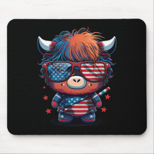 Of July Patriotic Scottish Highland Cow Us Flag  Mouse Mat
