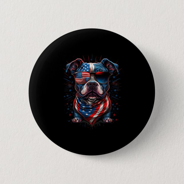 Of July Patriotic Staffordshire Bull Terrier Dog U 6 Cm Round Badge (Front)