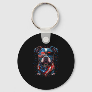 Of July Patriotic Staffordshire Bull Terrier Dog U Key Ring