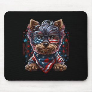 Of July Patriotic Yorkie Dog Us Flag Mouse Mat