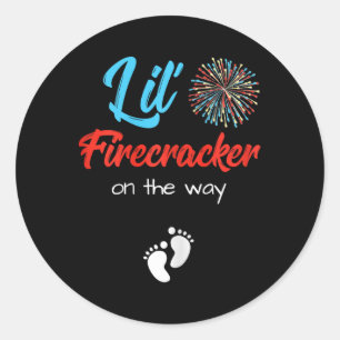 Of July Pregnancy Shirt Lil' Firecracker On The Wa Classic Round Sticker