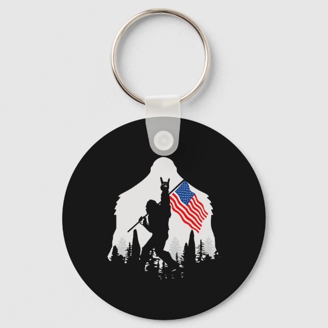Of July Shirt Bigfoot Sasquatch Usa American Flag  Key Ring (Front)