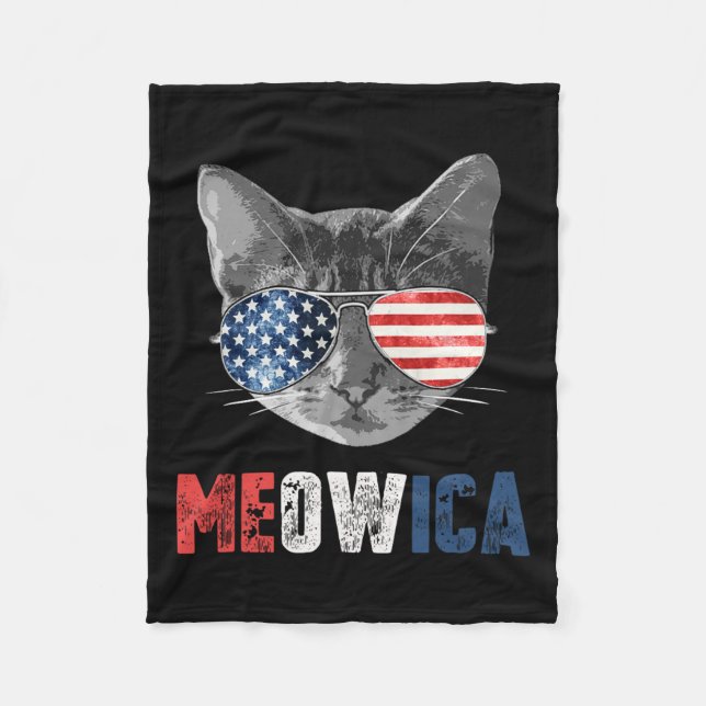 Of July Shirt Meowica American Flag Cat  Fleece Blanket (Front)