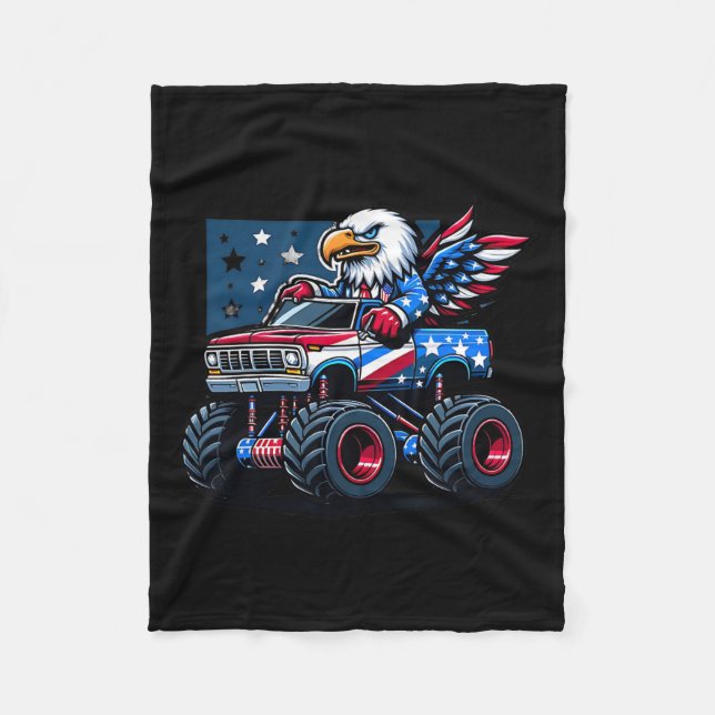 Of July Shirts Boys Kids American Flag Truck Eagle Fleece Blanket (Front)