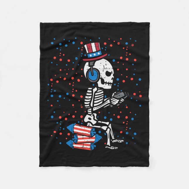 Of July Skeleton Gamer Funny America Boys Kids Men Fleece Blanket (Front)
