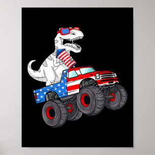 Of July T Rex Dino Trex Dinosaur Monster Truck Fir Poster