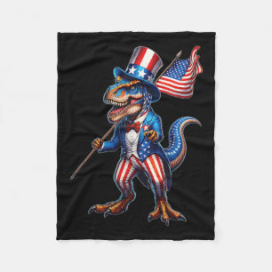 Of July T-rex Usa Patriotic American Flag Dinosaur Fleece Blanket