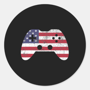 Of July T Shirt Video Game Gamer Kids Boys Men Usa Classic Round Sticker