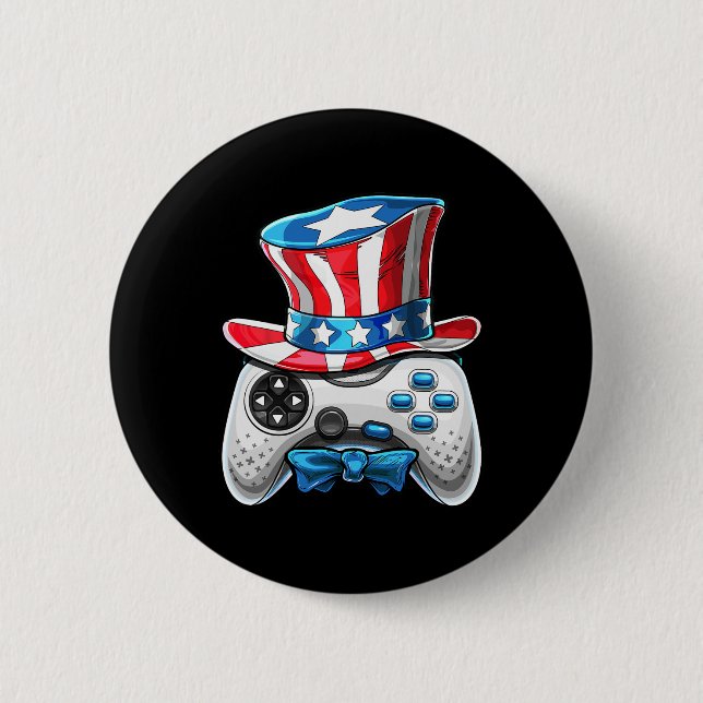 Of July Video Game American Flag Uncle Sam Gamer B 6 Cm Round Badge (Front)