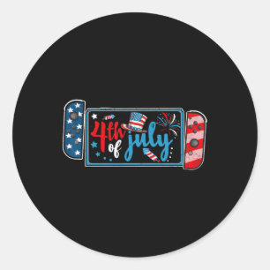 Of July Video Game American Gamer Kids Boys Men Us Classic Round Sticker