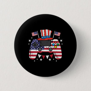 Of July Video Gamer Us Flag Gaming Patriot Boys Ki 6 Cm Round Badge