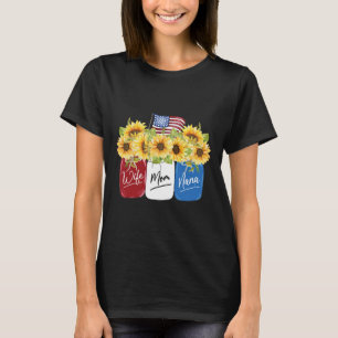 Of July Wife Mum Nana Sunflower With American Flag T-Shirt