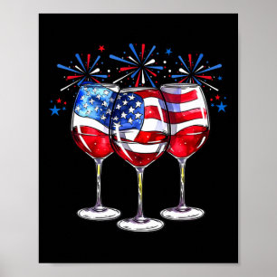 Of July Wine Gles Patriotic Red White Blue Usa Fla Poster