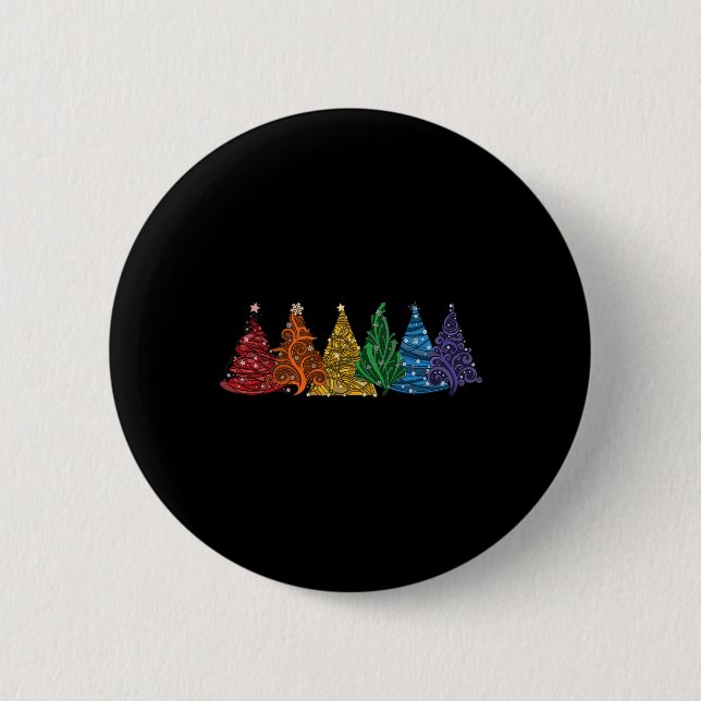 Of Six Lgbtq Pride Rainbow Christmas Trees Vector  6 Cm Round Badge (Front)