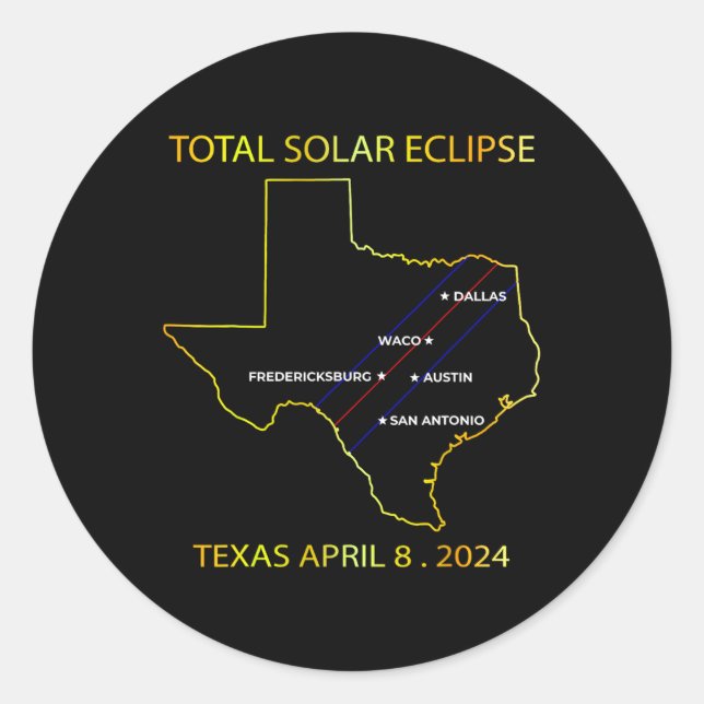 Of Solar Eclipse 2024 Interactive Map Texas Eclips Classic Round Sticker (Front)
