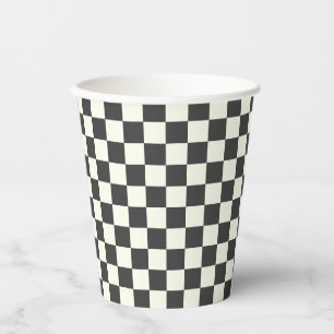 Off Black and Off White Chequerboard Paper Cups