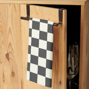 Off Black and Off White Chequerboard Tea Towel