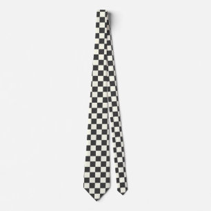 Off Black and Off White Chequerboard Tie