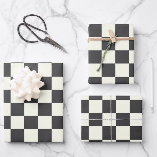 Off Black and Off White Chequerboard Wrapping Paper Sheet