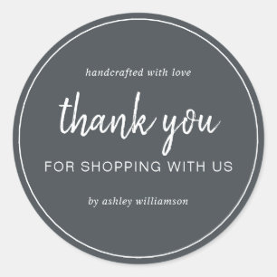 Off-Black Chic Script Thank You For Shopping Classic Round Sticker