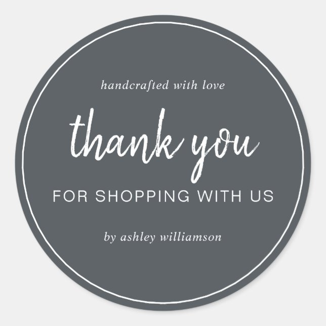 Off-Black Chic Script Thank You For Shopping Classic Round Sticker (Front)