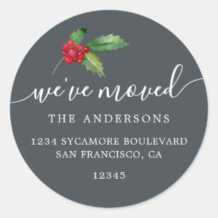 Off-Black Christmas Greenery New Address Home Classic Round Sticker