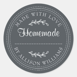 Off-Black Homemade With Love Classic Round Sticker