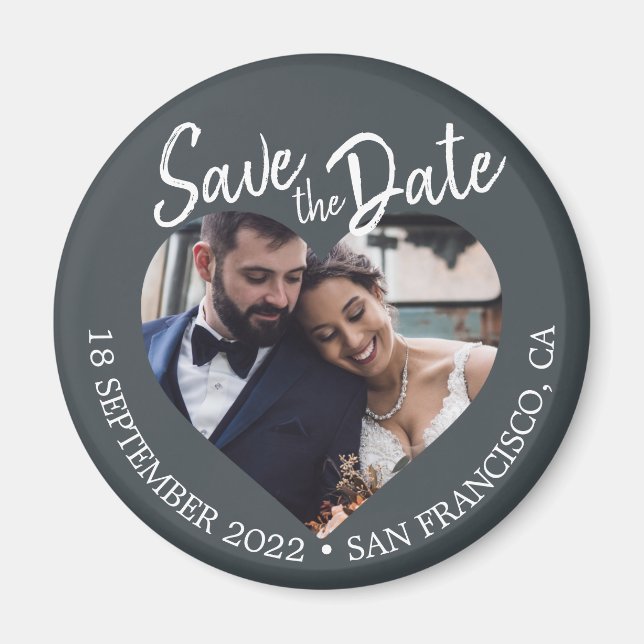 Off-Black Photo Modern Script Save the Date Magnet (Front)