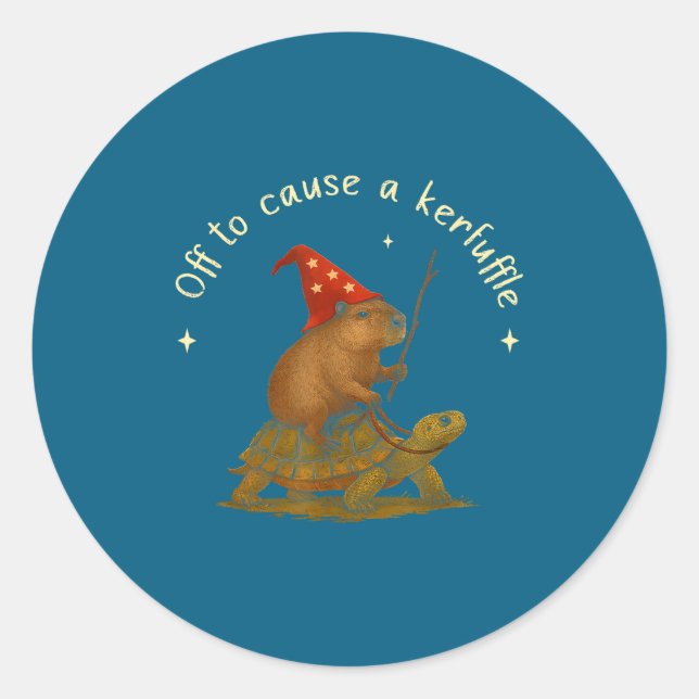 Off Cause Kerfuffle Whimsical Capybara Classic Round Sticker (Front)
