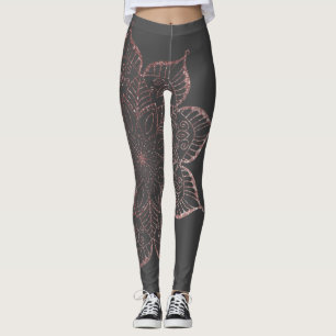 Off-Centered Rose Gold Faux Glitter Mandala, Gray Leggings
