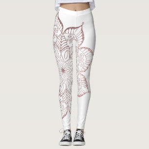 Off-Centered Rose Gold Faux Glitter Mandala, White Leggings