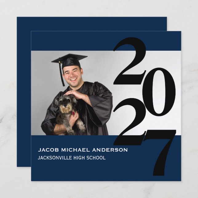 Off Centre Large Numbers - Graduation Announcement (Front/Back)