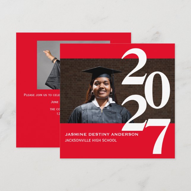 Off Centre Large Numbers - Graduation Announcement (Front/Back)