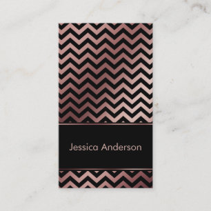 Off-centred Black & Rose Gold Chevron Pattern Business Card
