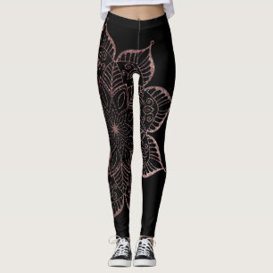 Off-Centred Rose Gold Faux Glitter Mandala, Black Leggings