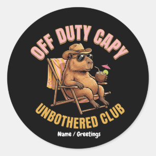 Off Duty Capybara Unbothered Club Retro Beach Art Classic Round Sticker