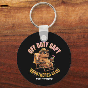 Off Duty Capybara Unbothered Club Retro Beach Art Key Ring