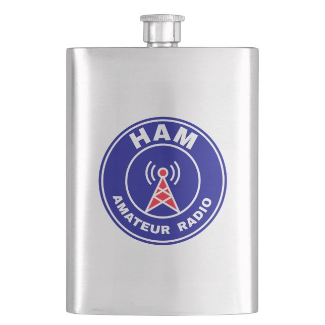 Off Duty HAM Radio DX Operator Emblem Hip Flask (Front)