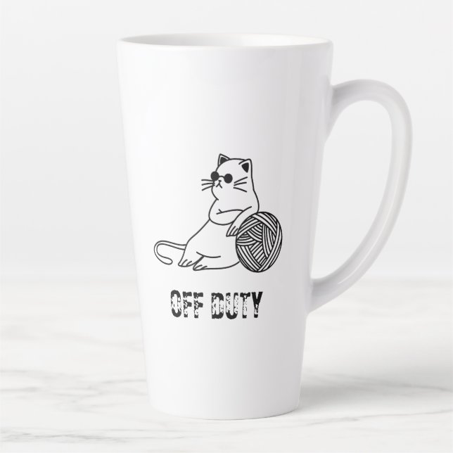 Off Duty Lazy Cat - Cute and Funny Bored Cat Two-T Latte Mug (Right)