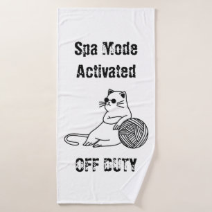 Off Duty Lazy Cat. Funny Spa Mode Activated Bath Towel