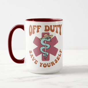 Off Duty Save Yourself Funny Nurse Medical Symbol Mug