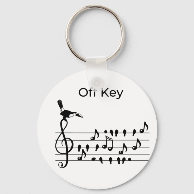 Off Key, toucan joining song birds Key Ring (Front)
