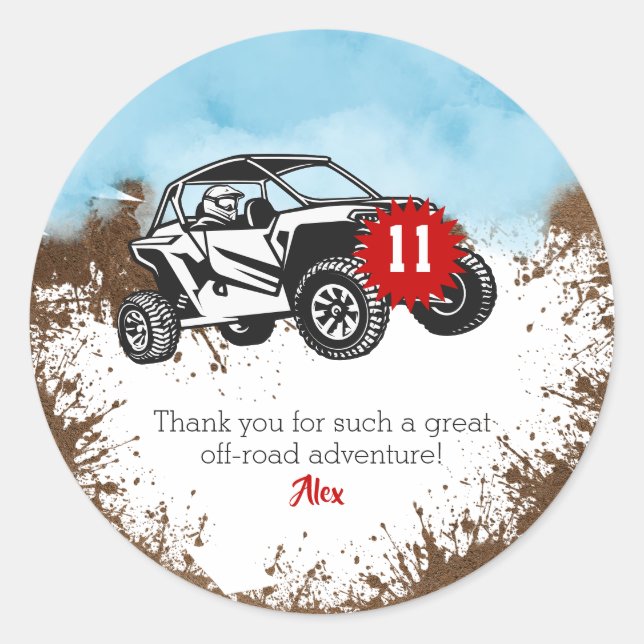 Off Road Adventure ATV Monster Truck Birthday Classic Round Sticker (Front)