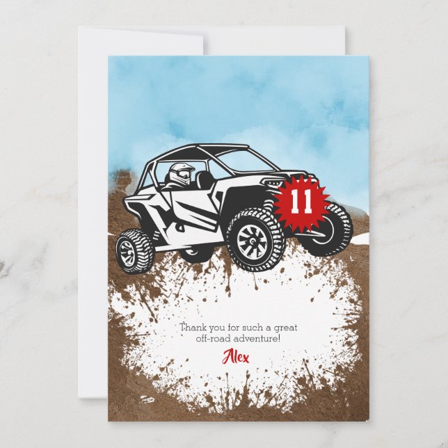 Off Road Adventure ATV Monster Truck Birthday Thank You Card (Front)